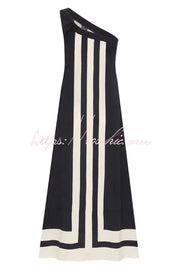 Striped One-Shoulder Midi Dress – Loose Fit Vacation Wear