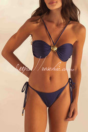 Ensemble trois pièces bikini et robe cache-cœur à bretelles en métal