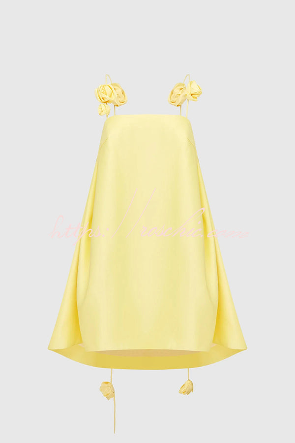3D Rose Drape Strap A-Line Mini Dress