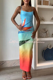 Sequin Floral Gradient Maxi Dress with Slit – Slim Fit