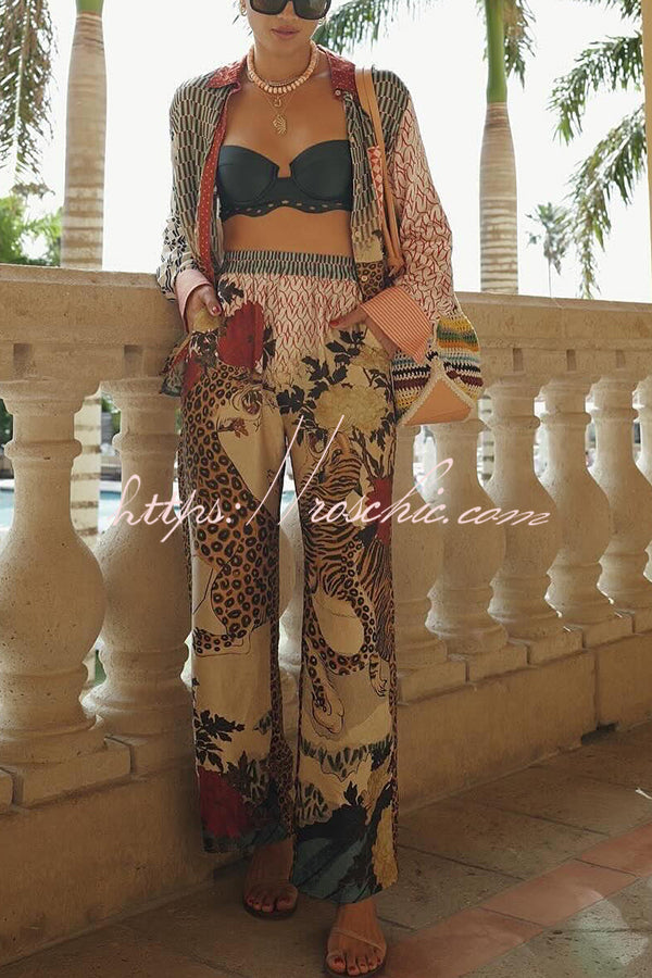 Tiger Print Long Sleeve Shirt and Pants Set – Loose Fit