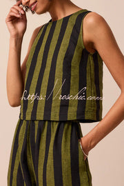 Striped Sleeveless Top & Wide-Leg Pants Set – Loose Fit