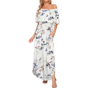 [Restocked] AUSELILY Women's Plus Size Off The Shoulder Dress Wedding Guest Dress Summer Casual Long Ruffle Party Side Split Beach Maxi Dresses with Pockets