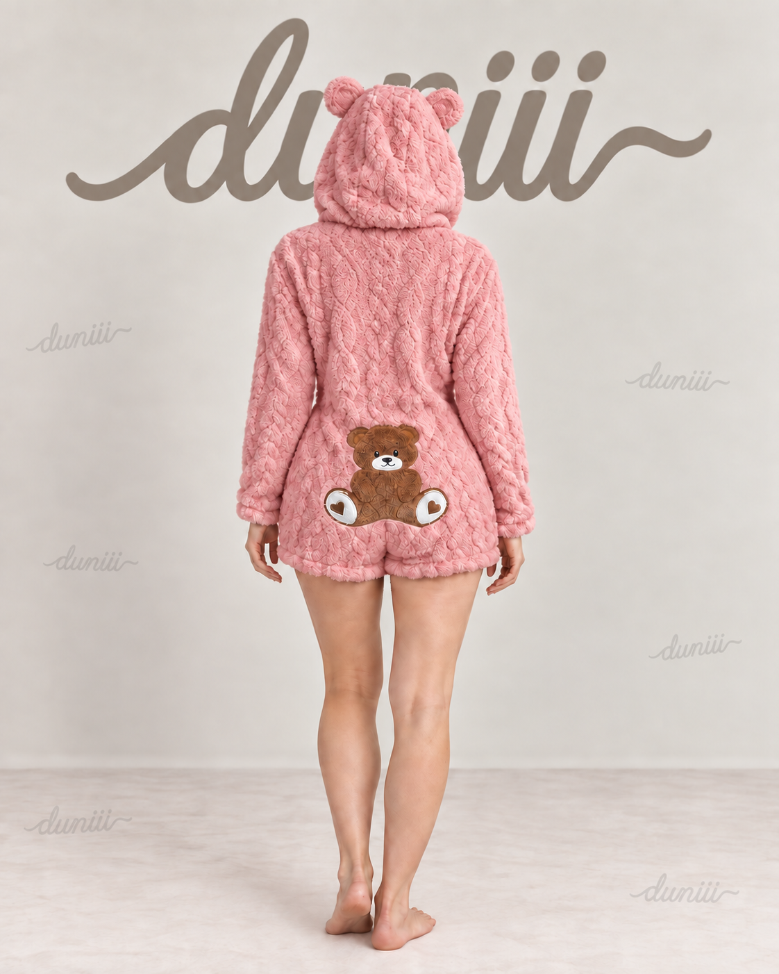 Duniii Original Teddy Bear Plush Hooded Romper