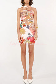 Mesh Rosette Hardware Cutout Ruched Stretch Mini Dress