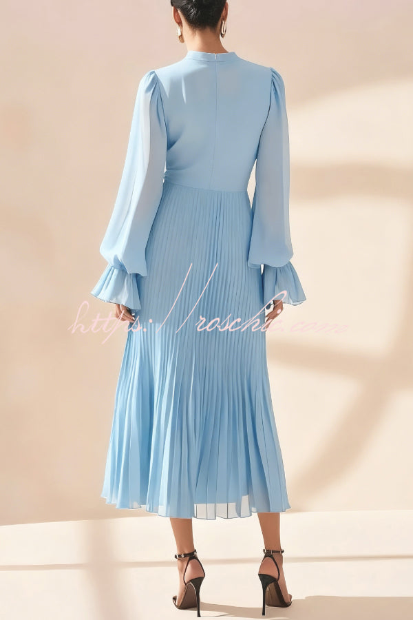 Ruffle Midi Dress Long Sleeve Round Neck Fitted Waist