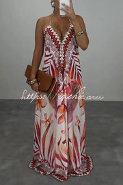 Bohemian Halter Neck Sleeveless Backless Loose Maxi Dress