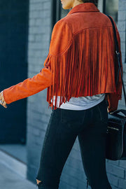 Cropped Faux Suede Jacket with Fringe Detail