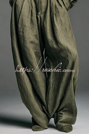 Linen Blend Wide-Leg Pants & Lapel Shirt Set