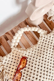Woven Cotton Tote Bag with Fringe Tassel Detail