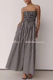 Striped Spaghetti Strap Pleated Maxi Dress with Pockets