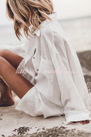 Chemise surdimensionnée à manches longues en mélange de lin avec poches