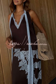 Satin Lace Trim Tank Top | Contrast Color Sleeveless Cami