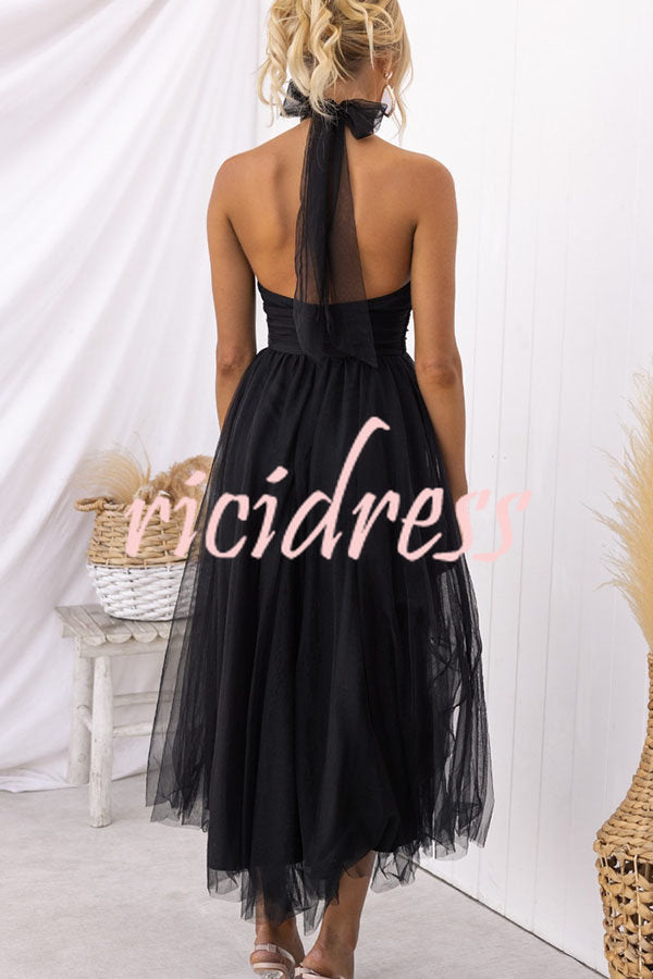Tulle Halter Maxi Dress with Gathered Detail