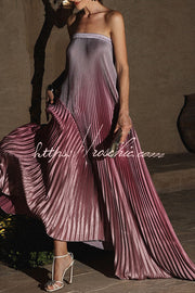 Satin Pleated Strapless Maxi Dress – A-Line Gown