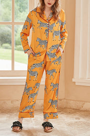 Yellow Zebra Print Long Sleeve Two-Piece Lounge Set