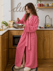 Textured Knit Full-Length Robe with Tie Belt