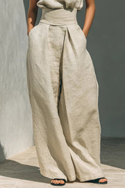 Linen Blend Turtleneck Top & Wide-Leg Pants Set