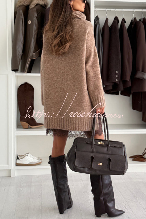 Women's Knit Turtleneck Sweater – Relaxed Loose Fit