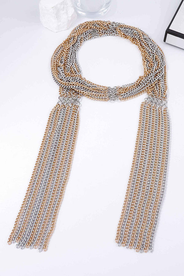 Collier écharpe en chaîne métallique superposée exagérée