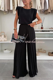Women's Sleeveless Wide-Leg Pants Set with Pleated Top