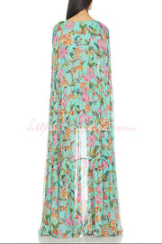 Floral Print High Low Cape Maxi Dress for Party & Vacation