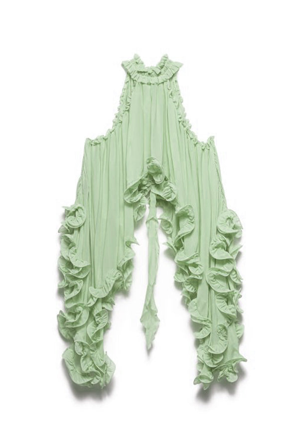 Chiffon Halter Top with Wavy Ruffles | Loose A-line Blouse
