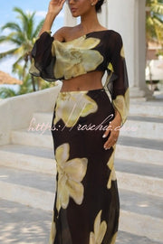Floral Off-Shoulder Long Sleeve Top & Maxi Skirt Set