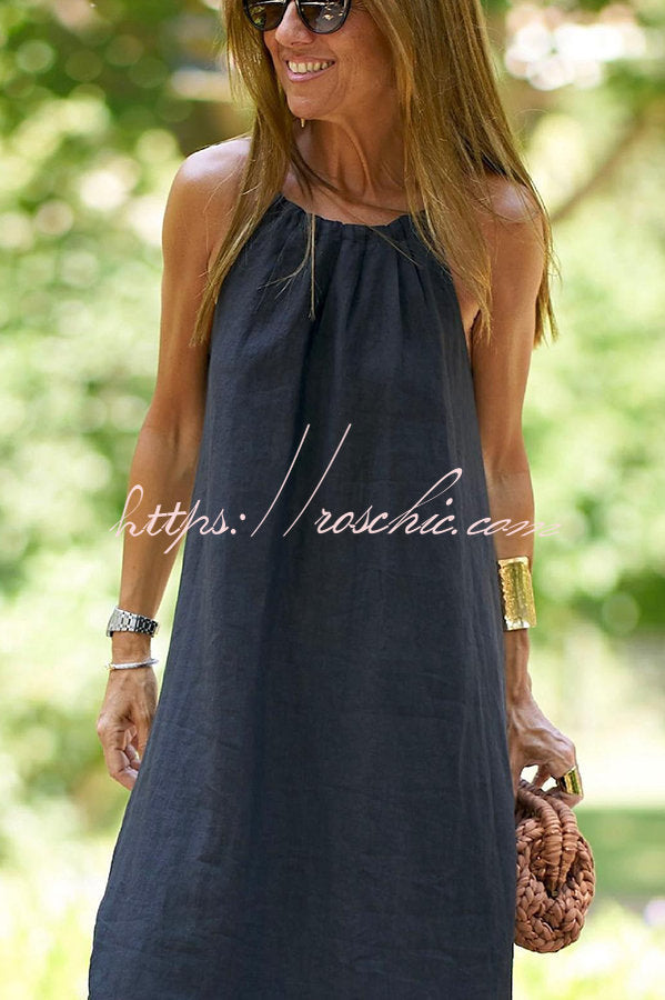 Linen Blend Halter Maxi Dress for Vacation