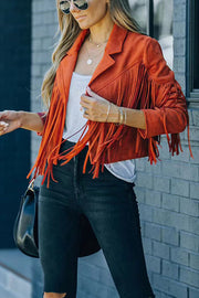 Cropped Faux Suede Jacket with Fringe Detail