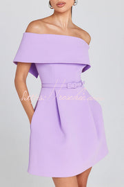 Off-the-Shoulder Mini Dress with Pockets & Removable Belt