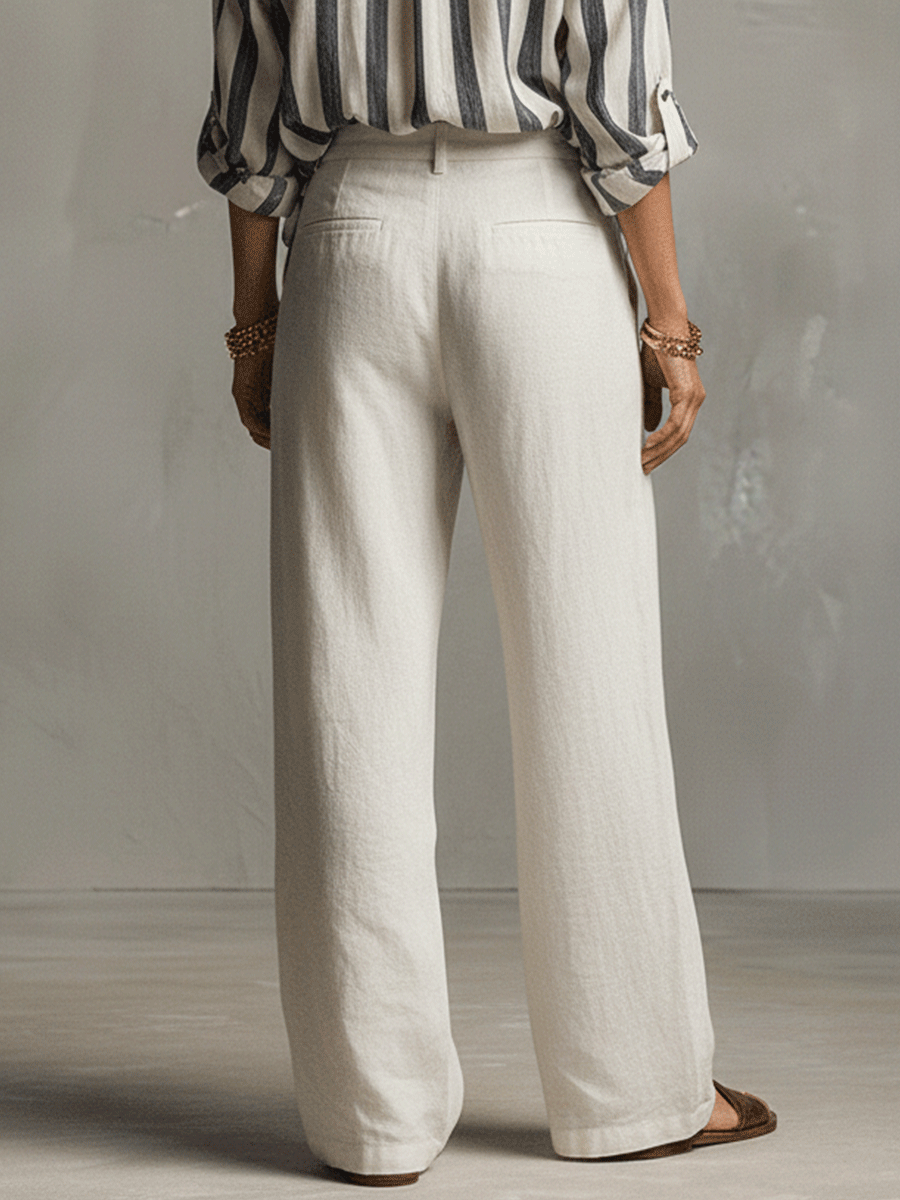 Linen Wide-Leg Pants in Soft Ivory – Relaxed Fit