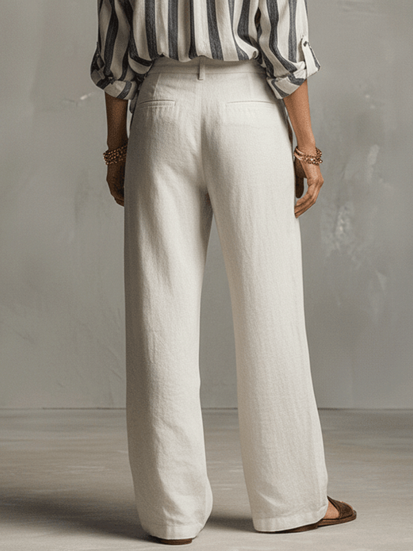 Pantalon large en lin ivoire doux – Coupe décontractée
