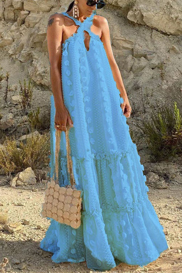 Floral Halter Maxi Dress – Sleeveless Beach Vacation Dress