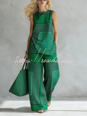 Geometric Print Sleeveless Top & Wide-Leg Pants Set