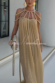 Linen Blend Draped Braid Maxi Cover-Up Dress