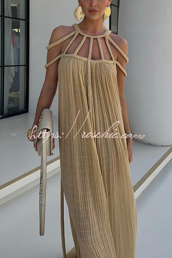 Linen Blend Draped Braid Maxi Cover-Up Dress
