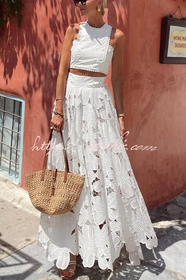 Floral Crochet Lace Crop Top & Maxi Skirt Set