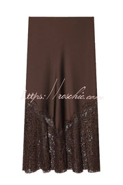 Silk Satin & Lace Spliced Maxi Skirt | Elegant Vacation Style
