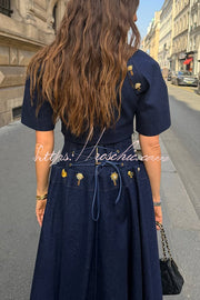 Denim Crop Jacket with Metal Pattern Buttons & Slit Sleeves
