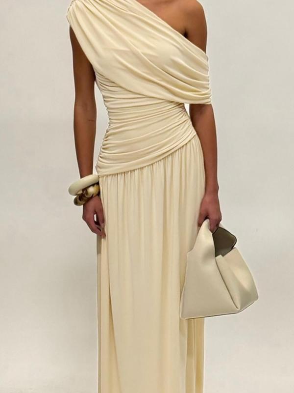 Women's One Shoulder Dress, Elegant Solid Color Dress for Party Club Dating Wear, Ladies Summer Clothes