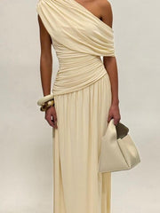 Women's One Shoulder Dress, Elegant Solid Color Dress for Party Club Dating Wear, Ladies Summer Clothes