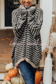 Striped Tunic Sweater with Pockets – Loose High Neck