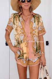 Printed Button-Up Short Sleeve Shirt & Shorts Set