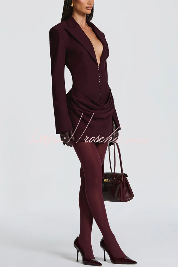 Slim-Fit V-Neck Mini Dress – Long Sleeve Office Style