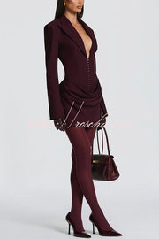 Slim-Fit V-Neck Mini Dress – Long Sleeve Office Style
