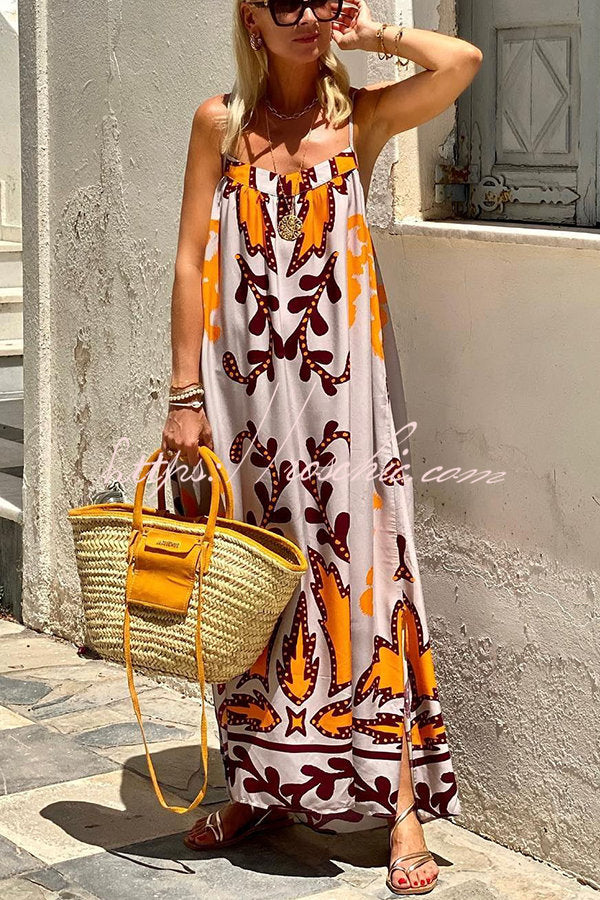 Ethnic Printed Loose Sleeveless Cami Maxi Dress