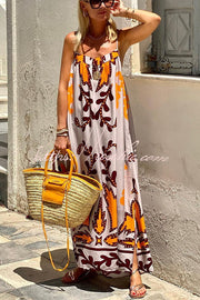 Ethnic Printed Loose Sleeveless Cami Maxi Dress