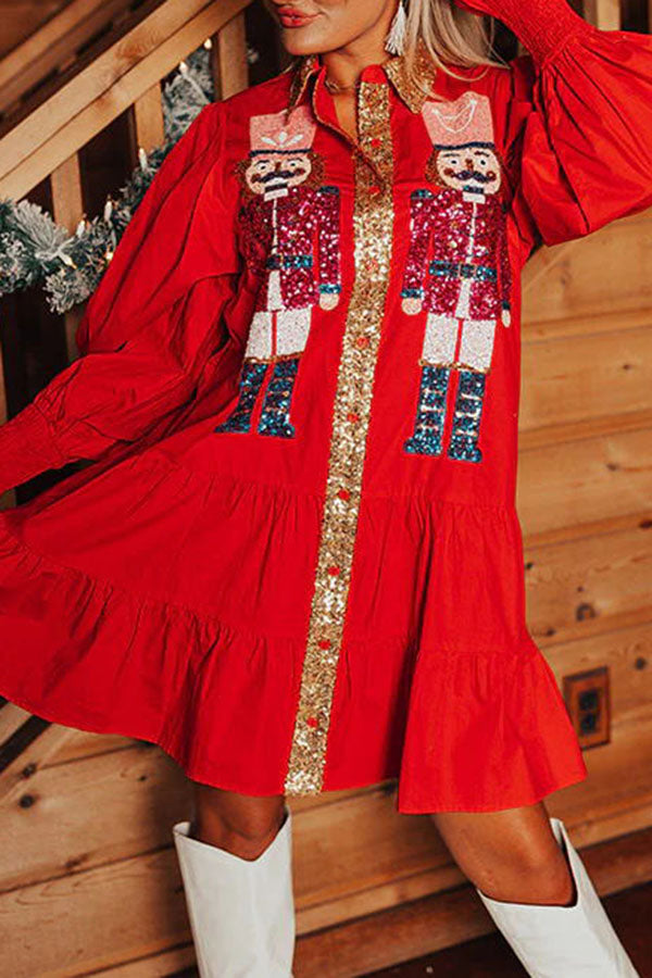 Mini-robe boutonnée à manches longues et paillettes Casse-Noisette