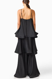 Satin Tiered Maxi Dress – Square Neck Sleeveless A-Line